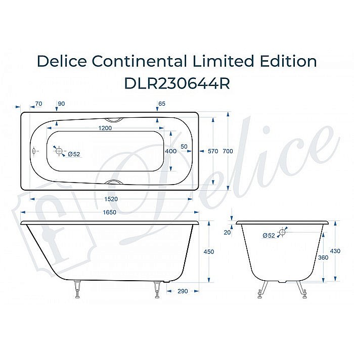 Ванна Delice Continental Limited Edition Elite DLR230644R 165х70 белая купить в интернет-магазине Sanbest