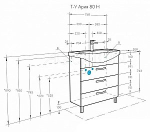 Тумба с раковиной Акватон Ария 80 Н белая глянцевая для ванной в интернет-магазине Sanbest