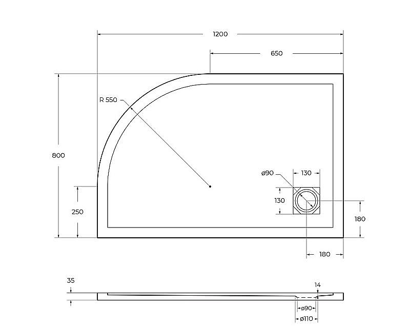 Душевой поддон Belbagno TRAY-MR-UNO-RH-120/80-550-35-W-R-BO белый/решетка белая матовая купить в интернет-магазине Sanbest