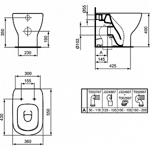 Унитаз приставной Ideal Standard Tesi T007701 белый, безободковый купить в интернет-магазине Sanbest