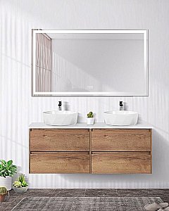 Тумба с раковинами и столешницей BelBagno KRAFT 140 Rovere Tabacco для ванной в интернет-магазине Sanbest