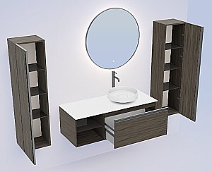 Тумба с раковиной и столешницей Armadi Art QUATRO 6 120  OAK ANTHRACITE/профиль ANTHRACITE для ванной в интернет-магазине Sanbest