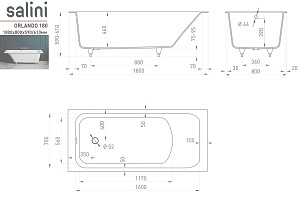 Ванна Salini ORLANDO S-Sense Sapirit 180х80 белая/RAL глянец купить в интернет-магазине Sanbest