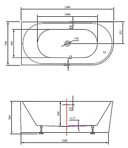 Ванна акриловая Vincea VBT-402-1600 160x75 белый купить в интернет-магазине Sanbest