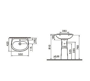 Раковина на пьедестале Vitra Normus 55 9600B003-7650 белая купить в интернет-магазине Sanbest