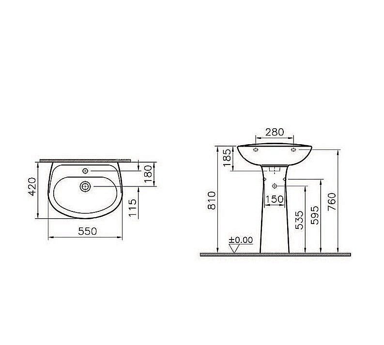 Раковина на пьедестале Vitra Normus 55 9600B003-7650 белая купить в интернет-магазине Sanbest