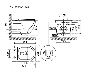 Унитаз подвесной Ceramica Nova Mia CN1805T белый, безободковый, с крышкой микролифт, слив торнадо купить в интернет-магазине Sanbest