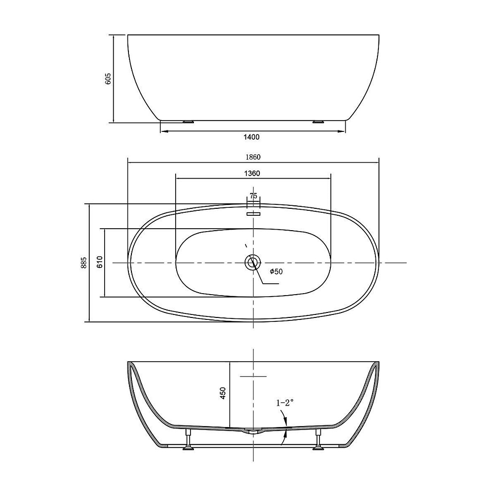 Ванна акриловая Vincea VBT-405 186x88 белая купить в интернет-магазине Sanbest