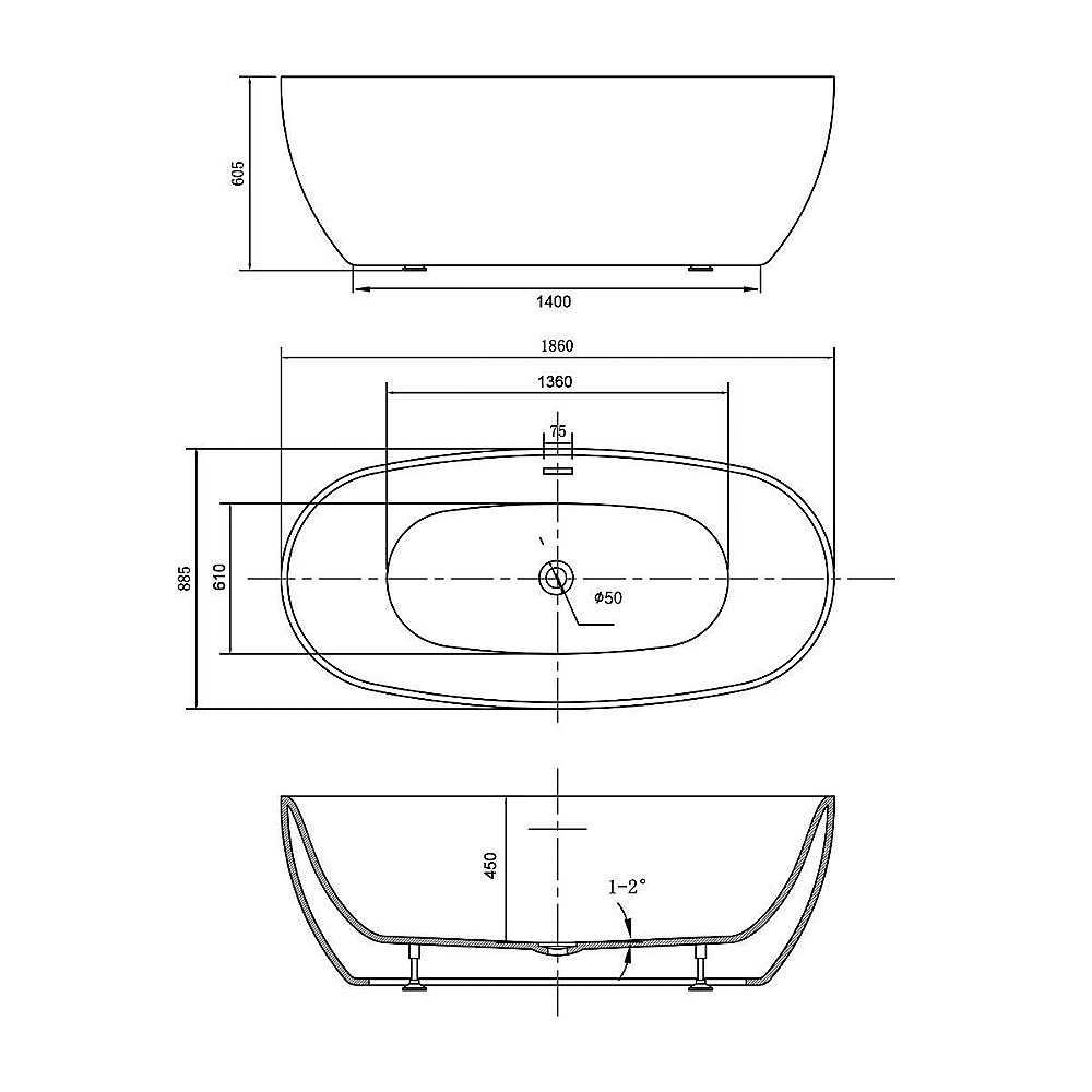 Ванна акриловая Vincea VBT-405 186x88 белая купить в интернет-магазине Sanbest