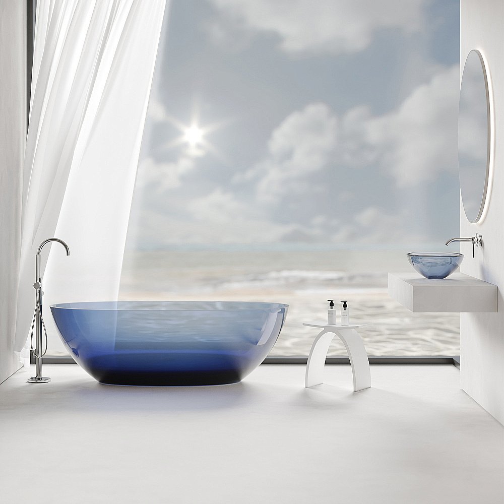 Раковина накладная прозрачная ABBER Kristall AT2802Saphir синяя купить в интернет-магазине Sanbest