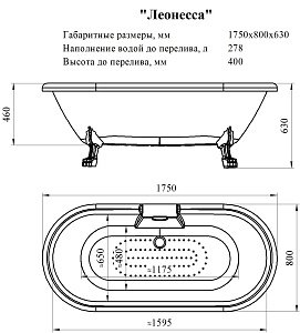 Акриловая ванна Радомир Леонесса 1 на ножках "лилия" Chrome купить в интернет-магазине Sanbest