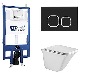 Унитаз с инсталляцией WeltWasser BAMBERG 545+ROTBACH 004 GL-WT+BAMBERG BL белый/кнопка черная, безободковый, с крышкой микролифт купить в интернет-магазине Sanbest