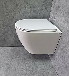 Унитаз подвесной CeramaLux TR2196 белый, безободковый, с крышкой микролифт, слив торнадо купить в интернет-магазине Sanbest