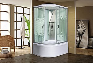 Душевая кабина Мономах XL 120x80x44 С МЗ стекло прозрачное с рисунком мозаика/профиль хром купить в интернет-магазине Sanbest