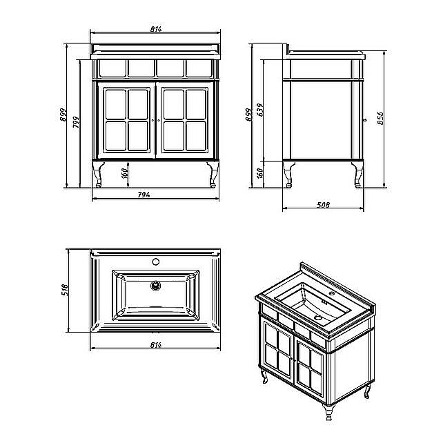 Тумба с раковиной Caprigo Borgo 100 белая для ванной в интернет-магазине Sanbest