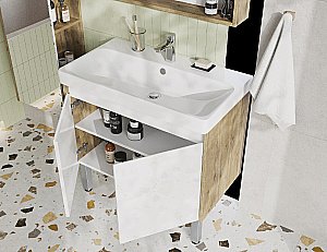 Тумба с раковиной Акватон Сканди Сканди Doors 80 белая/дуб рустикальный для ванной в интернет-магазине Sanbest