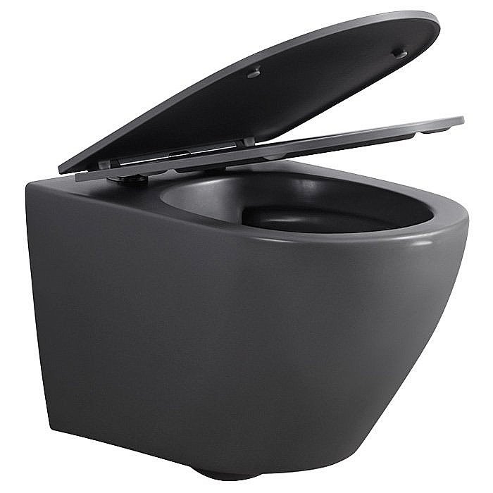 Унитаз подвесной ABBER BEQUEM AC1101MG с крышкой микролифт, безободковый, серый матовый купить в интернет-магазине Sanbest