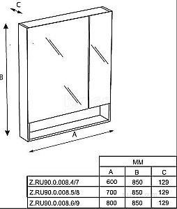 Зеркальный шкаф Roca The Gap ZRU9302752 70 фиолетовый купить в интернет-магазине сантехники Sanbest