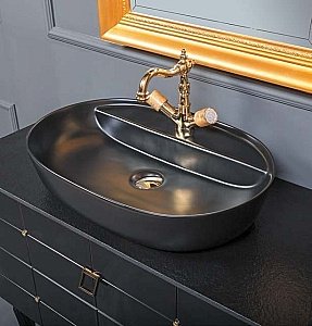 Тумба с раковиной Armadi Art Vallessi Avantgarde Piazza 80 со столешницей черный с золотом для ванной в интернет-магазине Sanbest