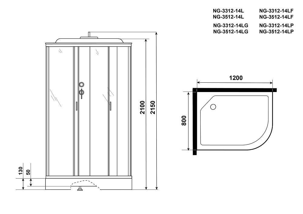 Душевая кабина Niagara Classic NG-3312-14P 120х80 купить в интернет-магазине Sanbest