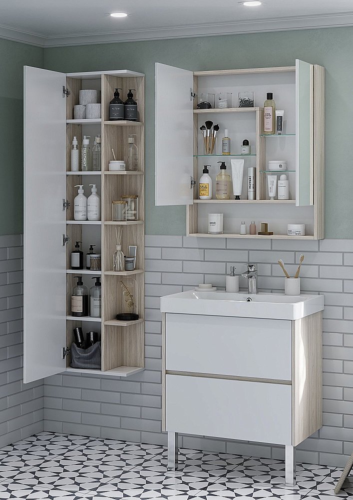 Зеркальный шкаф Акватон Сканди 70 белый/дуб верона купить в интернет-магазине сантехники Sanbest