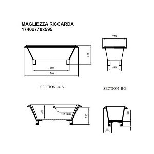 Ванна акриловая Magliezza Riccarda 174х77 белая/ножки хром купить в интернет-магазине Sanbest