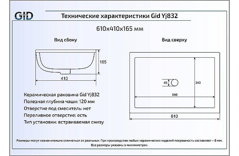 Раковина Gid Integrado 61 Yj832 71152 белая купить в интернет-магазине Sanbest