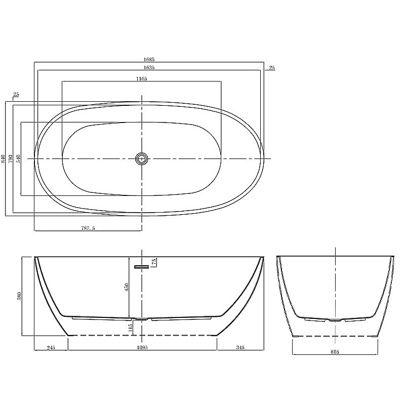 Ванна акриловая Azario Leeds 169x85 купить в интернет-магазине Sanbest