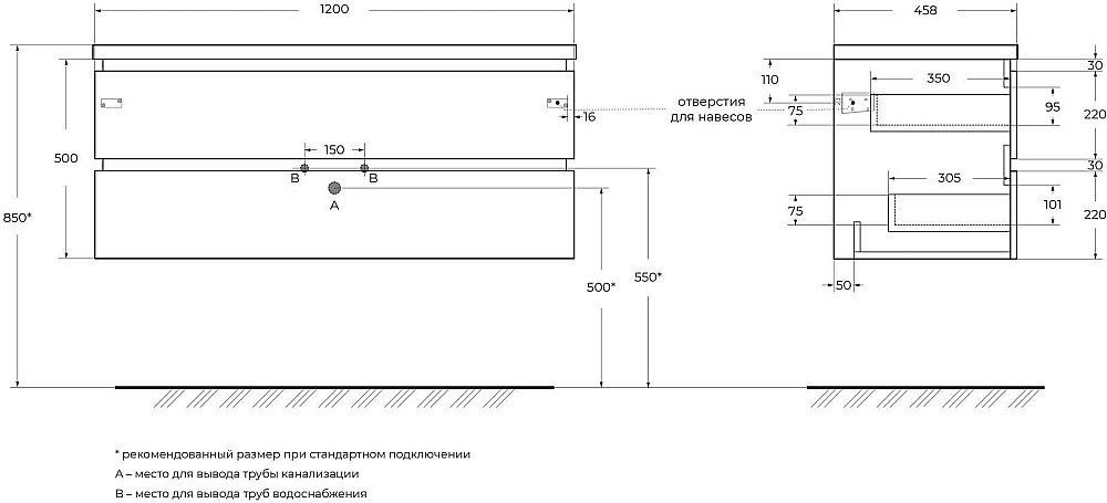 Тумба с раковиной Cezares Plane 120 белая для ванной в интернет-магазине Sanbest