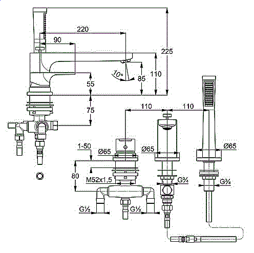 Смеситель для ванны Kludi Zenta SL 484480565 хром купить в интернет-магазине сантехники Sanbest