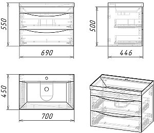Тумба с раковиной подвесная Grossman ТАЛИС 107011 70 Бетон пайн/белый глянец для ванной в интернет-магазине Sanbest