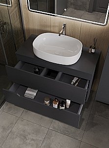 Тумба с раковиной Orange Line 100 Li-100TugMDF+B04-600W графит/белый для ванной в интернет-магазине Sanbest