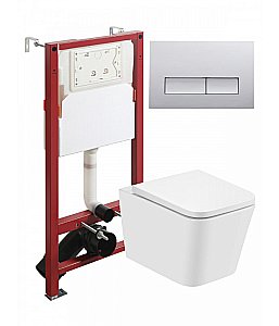 Унитаз подвесной с инсталляцией Agger ATI08100+APB200 белый, с крышкой микролифт, безободковый, с кнопкой хром купить в интернет-магазине Sanbest