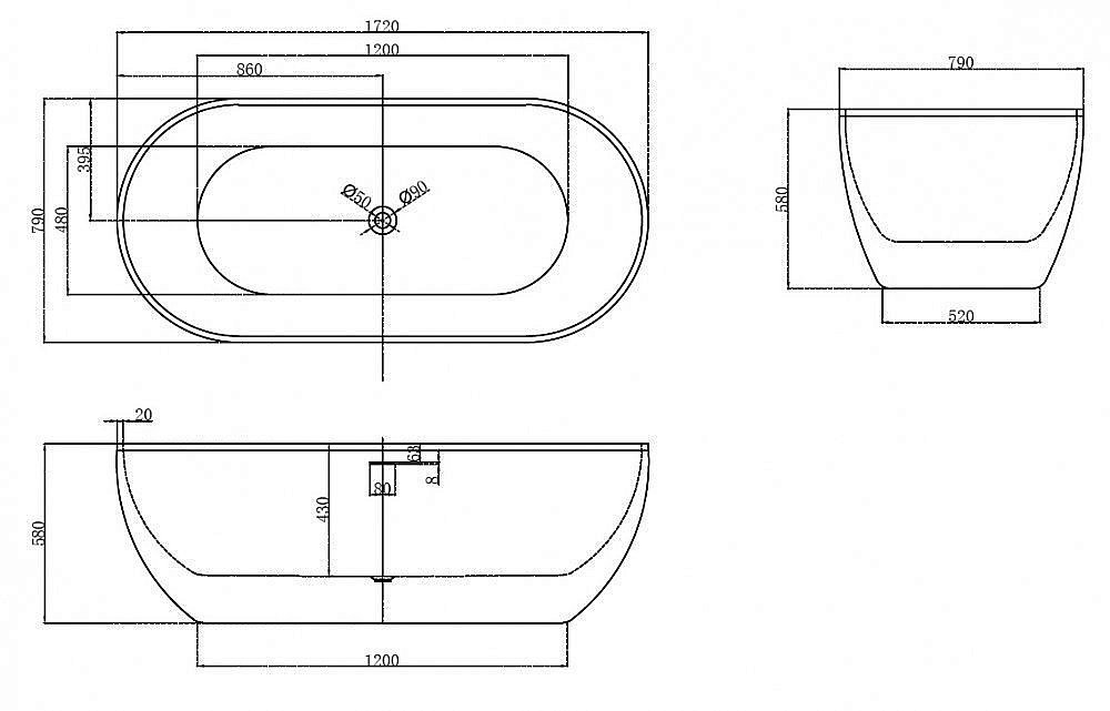 Акриловая ванна ABBER AB9241MB 172х79 купить в интернет-магазине Sanbest