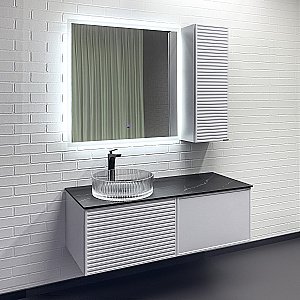 Тумба с раковиной Comforty Геленджик 120 белая матовая/раковина прозрачная для ванной в интернет-магазине Sanbest