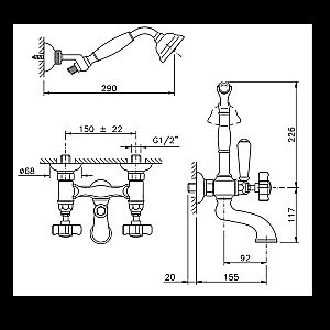 Смеситель для ванны Nicolazzi Dames Anglaises 1402CR18 хром купить в интернет-магазине сантехники Sanbest
