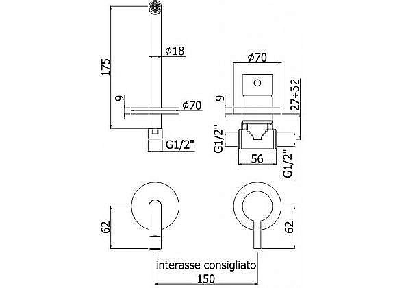 Смеситель для раковины Paffoni Light LIG006NO70 купить в интернет-магазине сантехники Sanbest