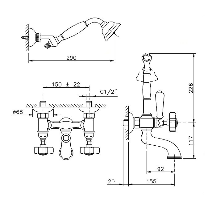 Смеситель для ванны Nicolazzi Dames Anglaises 1402CR18 хром купить в интернет-магазине сантехники Sanbest
