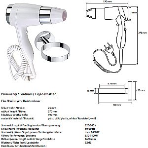 Фен Bemeta Hotel 999433084-2 белый/хром купить в интернет-магазине сантехники Sanbest