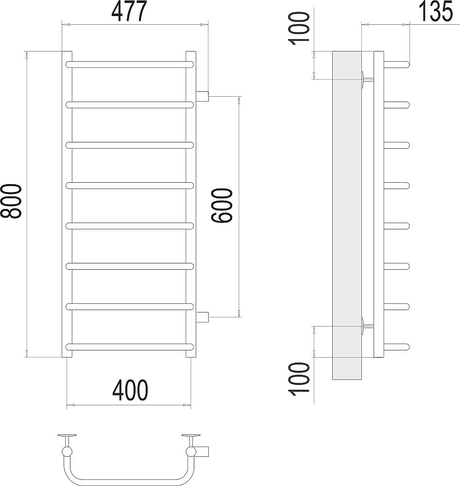 Полотенцесушитель водяной Terminus Стандарт П8 400х800 с боковым подключением 600 купить в интернет-магазине сантехники Sanbest
