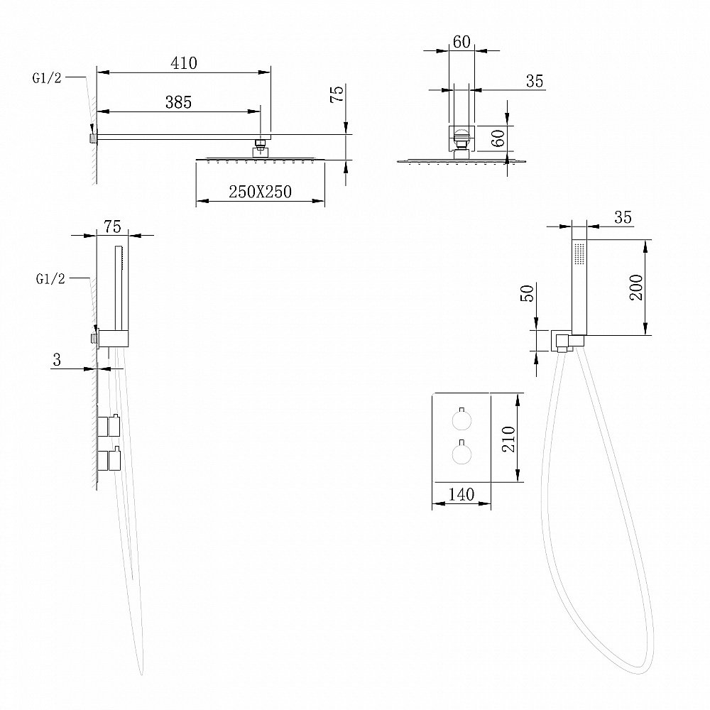 Душевая система ABBER Weiss Insel AF8051B черный матовый купить в интернет-магазине сантехники Sanbest
