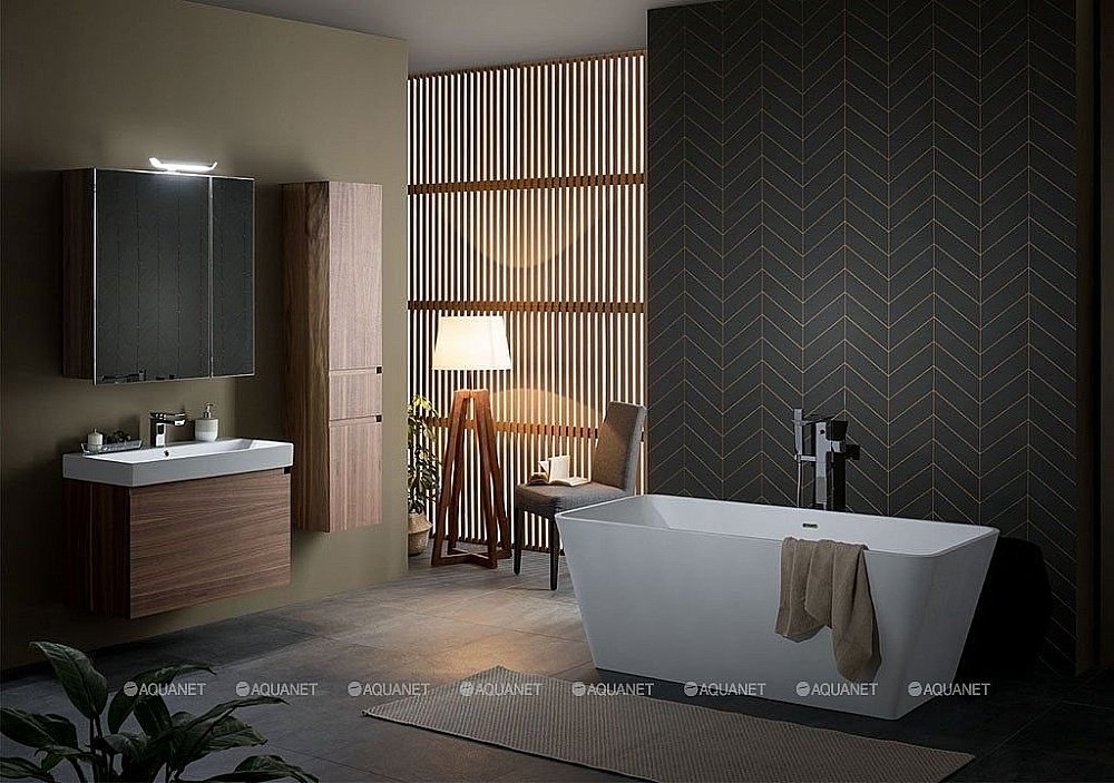 Зеркальный шкаф Aquanet Нью-Йорк 85 орех купить в интернет-магазине сантехники Sanbest