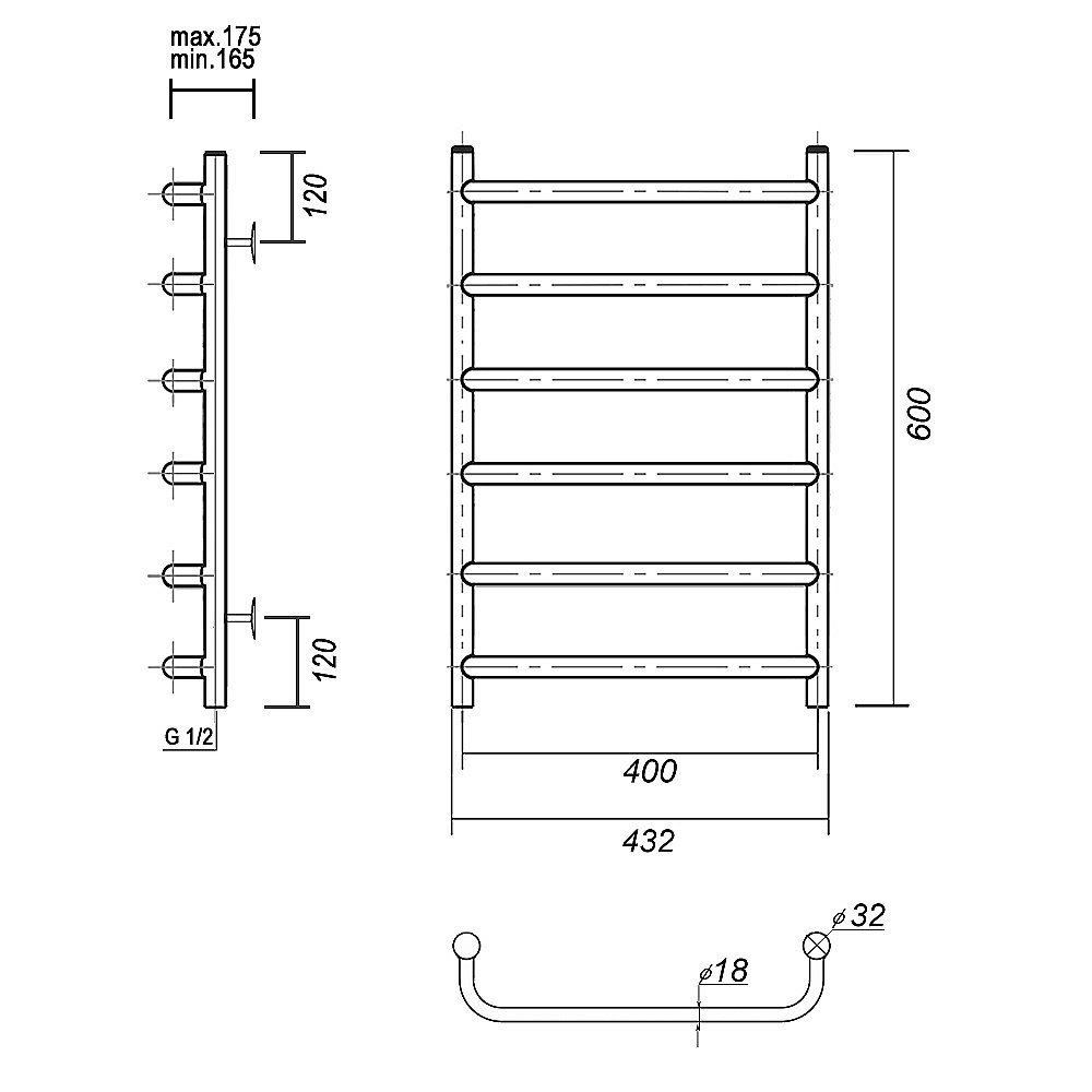 Полотенцесушитель водяной Domoterm Стефано П6 400x600 хром купить в интернет-магазине сантехники Sanbest