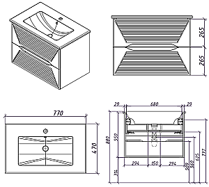 Тумба с раковиной Caprigo Modo-Terza 80 с интегрированной ручкой, цвет на выбор/эмаль для ванной в интернет-магазине Sanbest