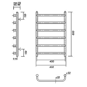 Полотенцесушитель водяной Domoterm Стефано П6 400x600 хром купить в интернет-магазине сантехники Sanbest