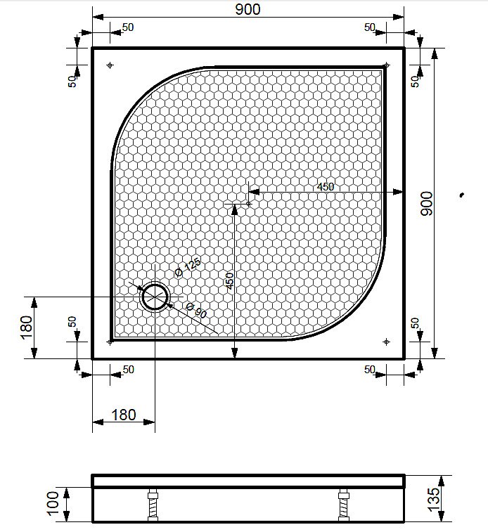 Душевой поддон Эстет Гамма 90x90 белый купить в интернет-магазине Sanbest