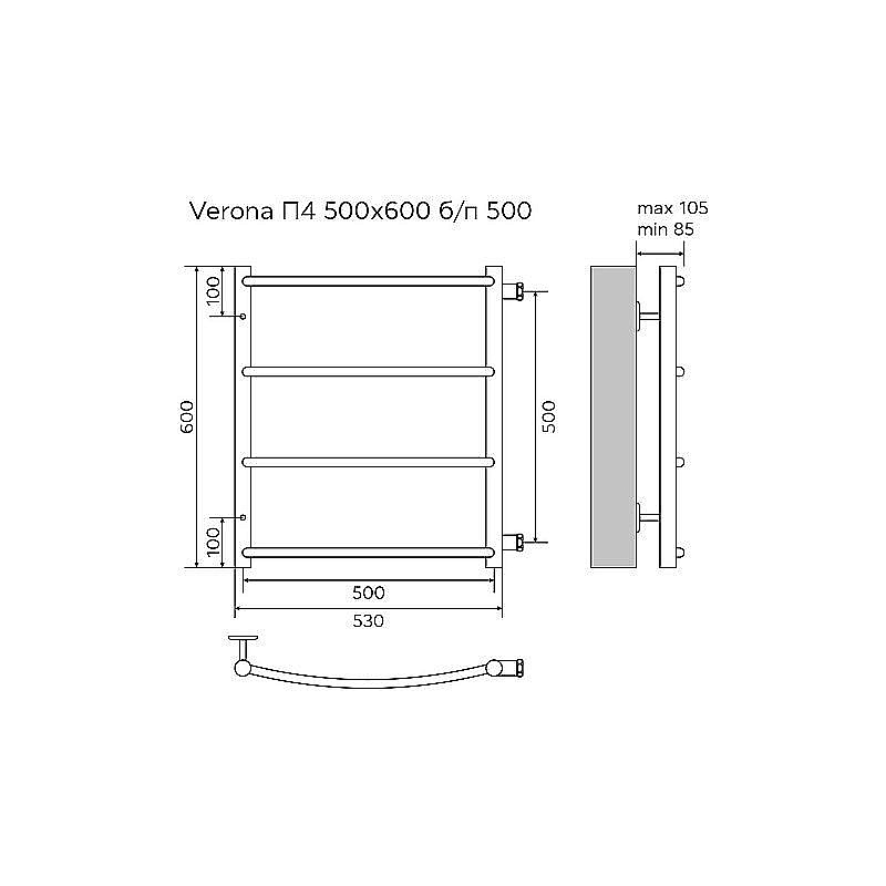 Полотенцесушитель водяной Azario Verona 500/600 AZ04556 хром купить в интернет-магазине сантехники Sanbest