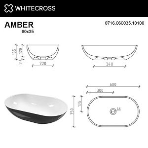 Раковина WhiteCross Amber 60x35 черный/белый глянец купить в интернет-магазине Sanbest