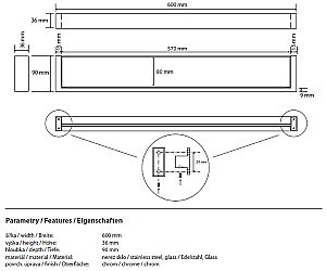 Полка стеклянная Bemeta Gamma 145802312 60 купить в интернет-магазине сантехники Sanbest