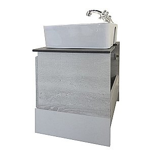 Тумба с раковиной Comforty Прага 60 00-00014536 (PZ-6068) светлое дерево/белая/столешница графит для ванной в интернет-магазине Sanbest